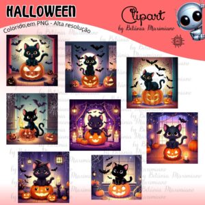 Halloween Clipart - Gato e abóbora