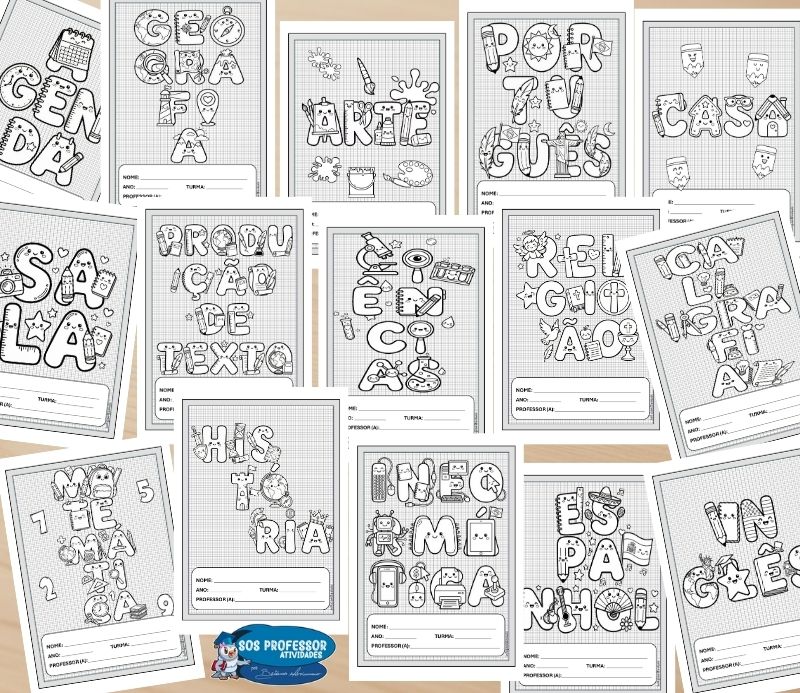 Capas de Caderno para Colorir Letras Fofas e Temáticas