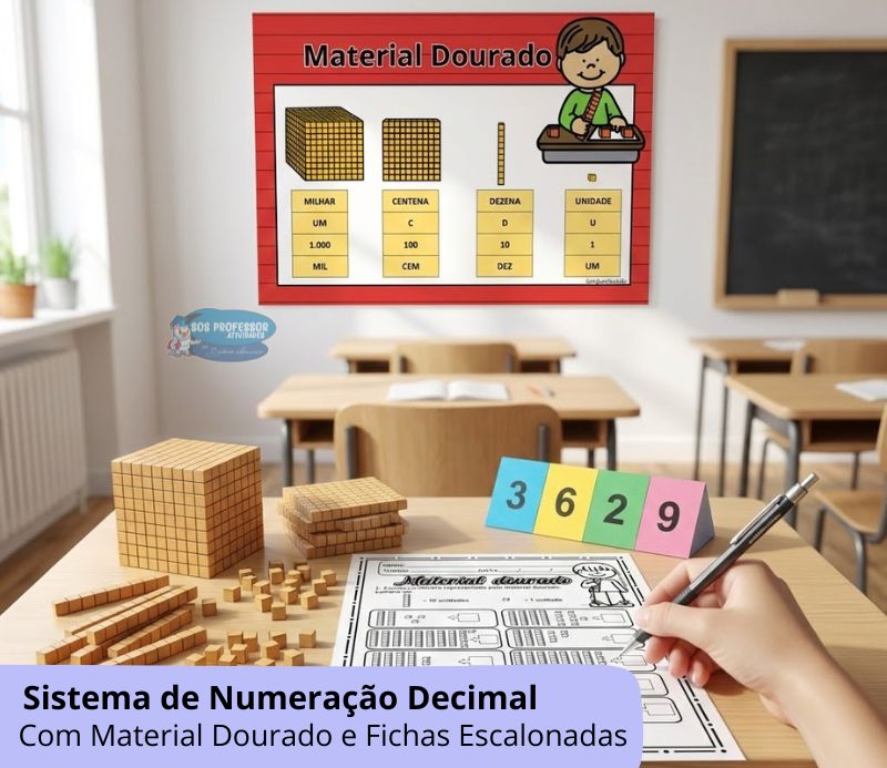 Sistema de numeração decimal com (1) Sistema de Numeração Decimal com Material Dourado e Fichas Escalonadas