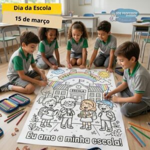 Dia da Escola – Pôster (Colorido e para Colorir)