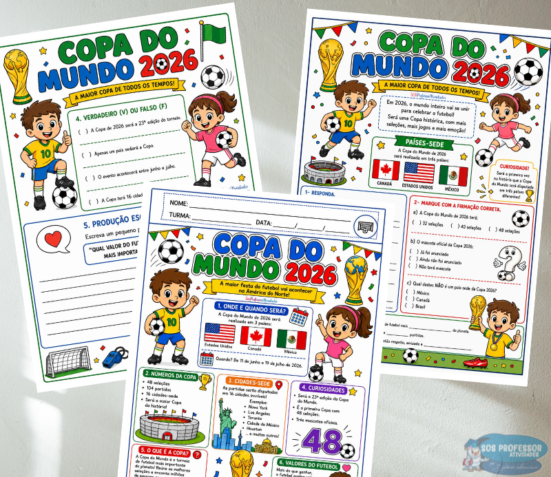 Copa do Mundo 2026 Atividades Escolares e Cartaz Pronto