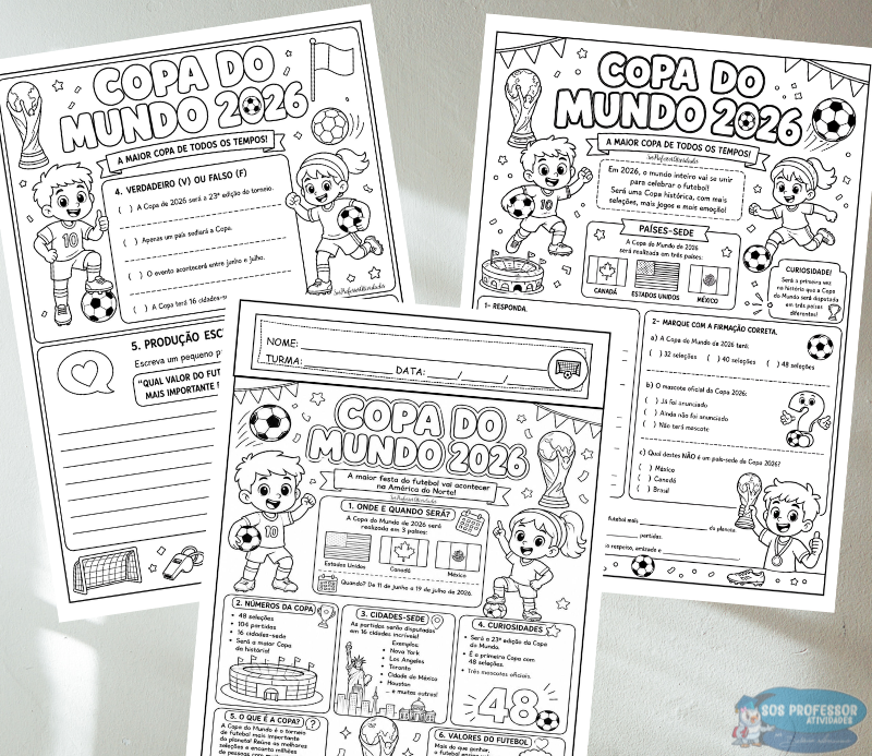 Copa do Mundo 2026 Atividades Escolares e Cartaz Pronto